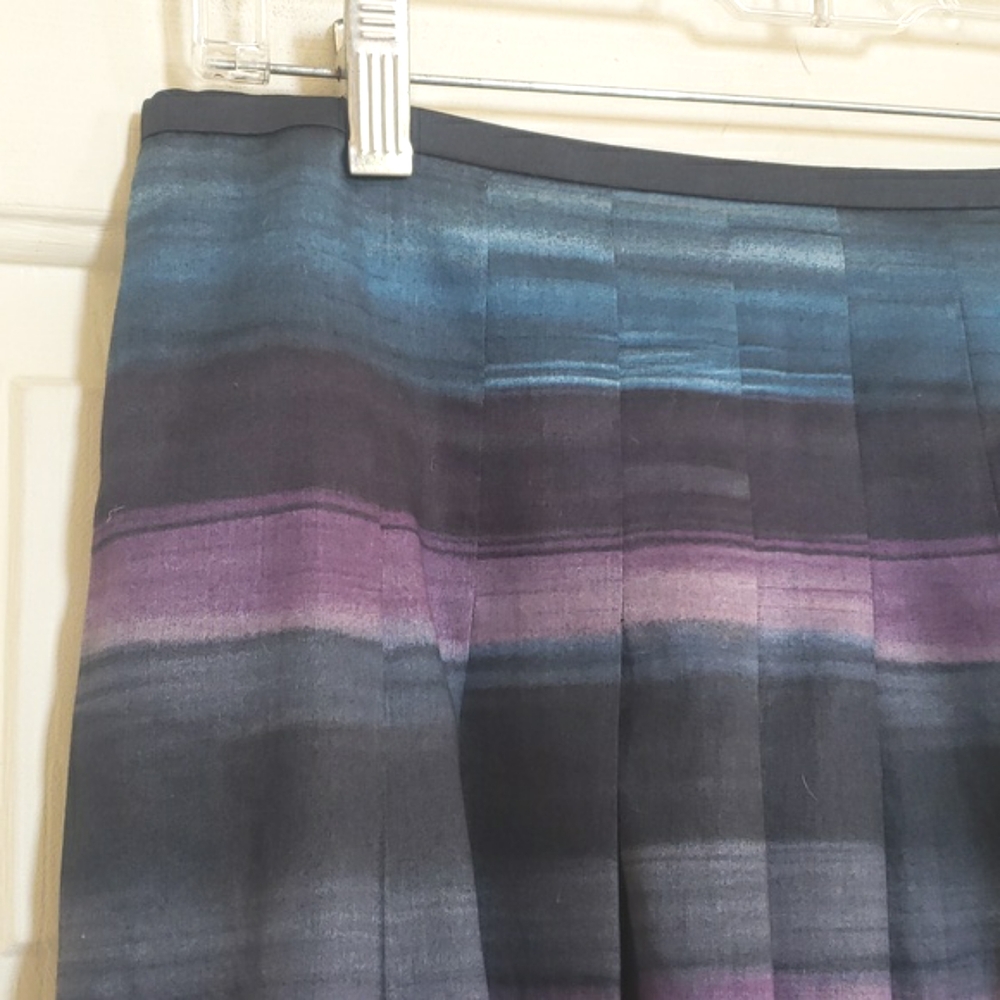 LOFT Watercolor Ombre Striped Pleated Skirt Blue Purple Gray 2P Soft Pleats - Picture 4 of 8